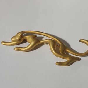 Estate Brushed Goldtone Stalking Cat Outline Pin Brooch Signed
